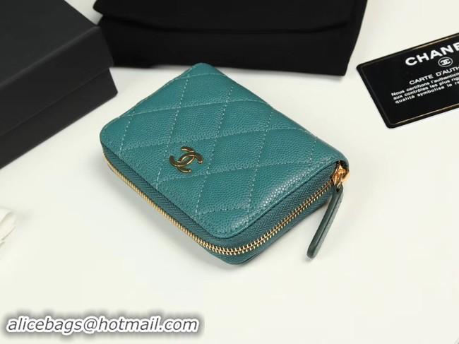 Fashion Chanel classic card holder Grained Calfskin & Gold-Tone Metal A69271 green