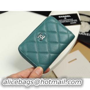 Luxury Discount Chanel classic card holder Grained Calfskin & silver-Tone Metal A69271 green