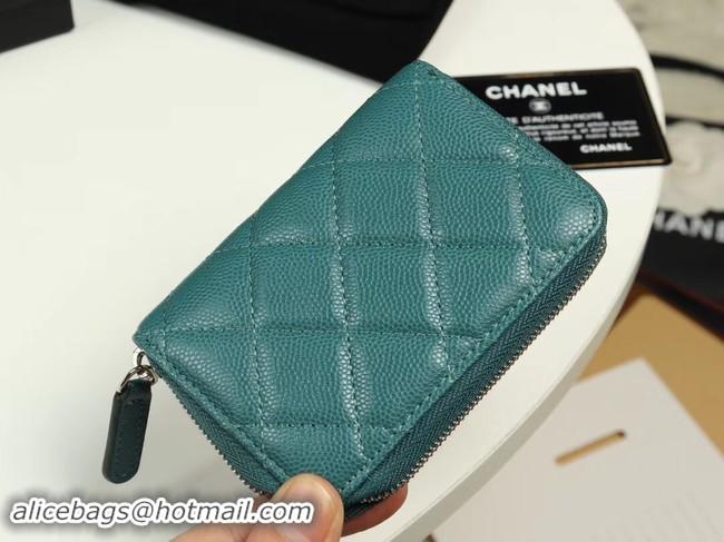 Luxury Discount Chanel classic card holder Grained Calfskin & silver-Tone Metal A69271 green