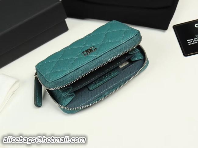 Luxury Discount Chanel classic card holder Grained Calfskin & silver-Tone Metal A69271 green