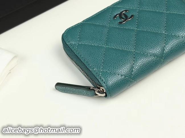 Luxury Discount Chanel classic card holder Grained Calfskin & silver-Tone Metal A69271 green