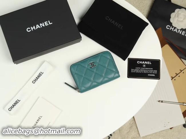 Luxury Discount Chanel classic card holder Grained Calfskin & silver-Tone Metal A69271 green