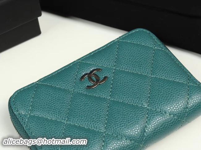 Luxury Discount Chanel classic card holder Grained Calfskin & silver-Tone Metal A69271 green