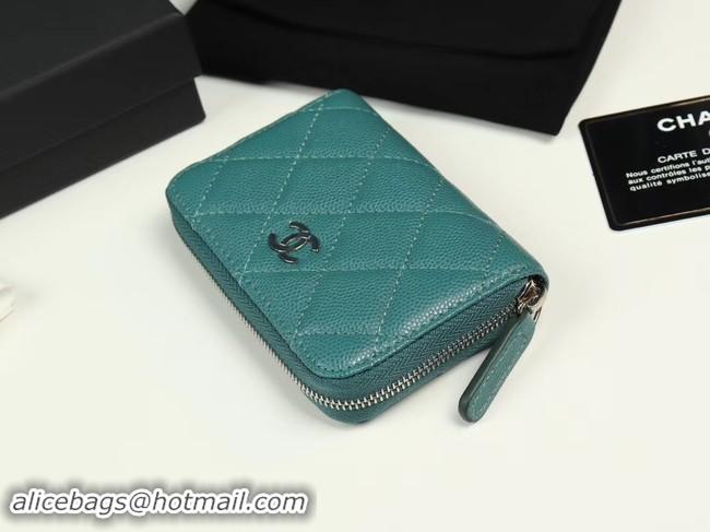 Luxury Discount Chanel classic card holder Grained Calfskin & silver-Tone Metal A69271 green