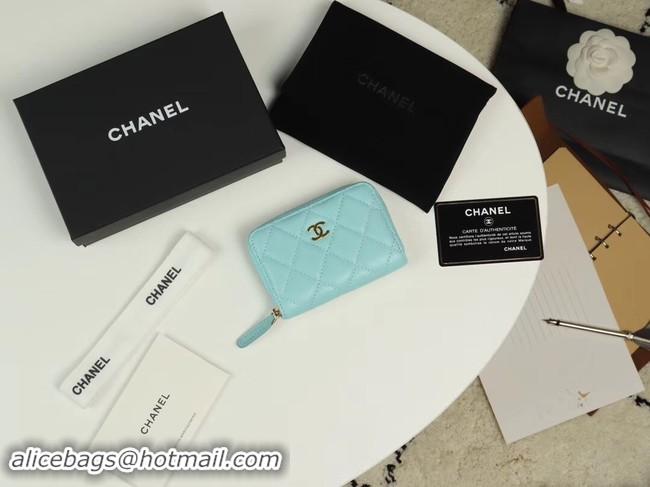 Luxury Chanel classic card holder Grained Calfskin & Gold-Tone Metal A69271 sky Blue