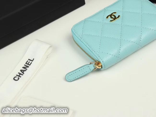 Luxury Chanel classic card holder Grained Calfskin & Gold-Tone Metal A69271 sky Blue