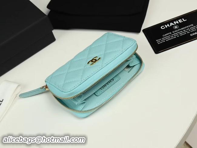 Luxury Chanel classic card holder Grained Calfskin & Gold-Tone Metal A69271 sky Blue