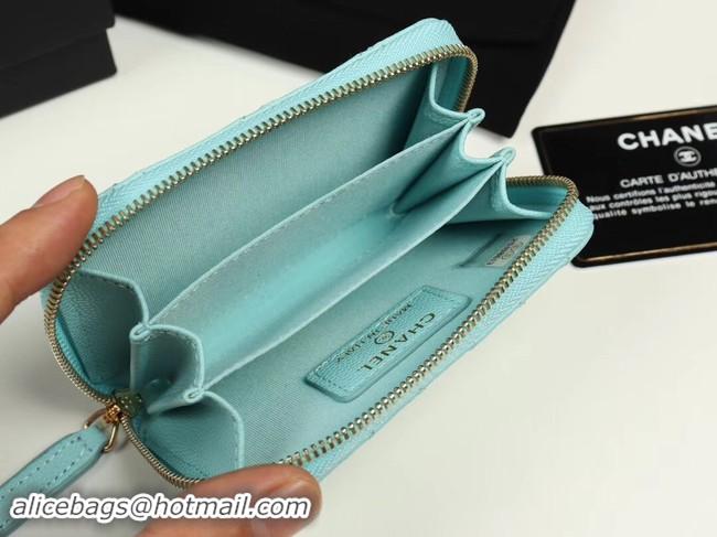 Luxury Chanel classic card holder Grained Calfskin & Gold-Tone Metal A69271 sky Blue