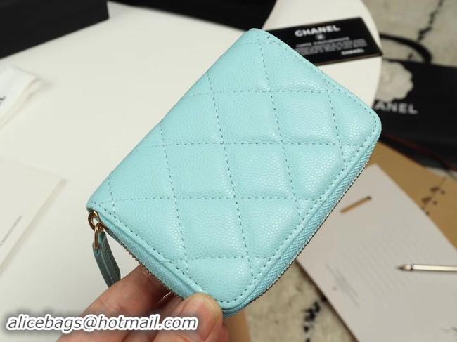 Luxury Chanel classic card holder Grained Calfskin & Gold-Tone Metal A69271 sky Blue