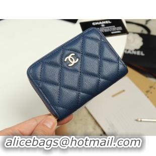 Charming Chanel classic card holder Grained Calfskin & Gold-Tone Metal A69271 dark Blue