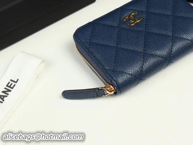 Charming Chanel classic card holder Grained Calfskin & Gold-Tone Metal A69271 dark Blue