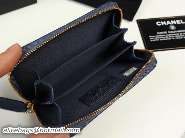 Charming Chanel classic card holder Grained Calfskin & Gold-Tone Metal A69271 dark Blue