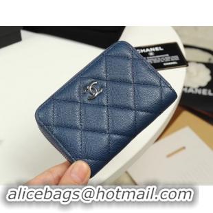 Good Quality Chanel classic card holder Grained Calfskin & silver-Tone Metal A69271 sky Blue