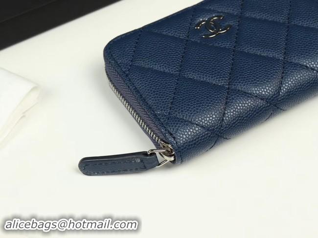 Good Quality Chanel classic card holder Grained Calfskin & silver-Tone Metal A69271 sky Blue