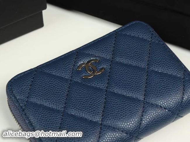 Good Quality Chanel classic card holder Grained Calfskin & silver-Tone Metal A69271 sky Blue