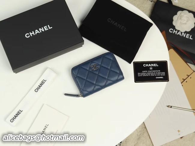 Good Quality Chanel classic card holder Grained Calfskin & silver-Tone Metal A69271 sky Blue