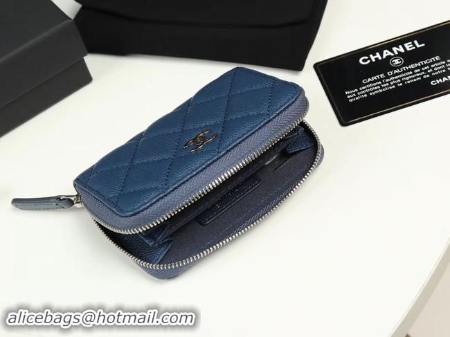 Good Quality Chanel classic card holder Grained Calfskin & silver-Tone Metal A69271 sky Blue