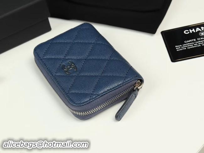 Good Quality Chanel classic card holder Grained Calfskin & silver-Tone Metal A69271 sky Blue