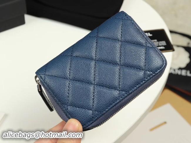 Good Quality Chanel classic card holder Grained Calfskin & silver-Tone Metal A69271 sky Blue