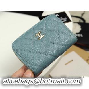 Sophisticated Chanel classic card holder Grained Calfskin & silver-Tone Metal A69271 light Blue