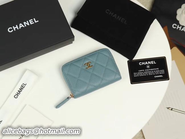 Sophisticated Chanel classic card holder Grained Calfskin & silver-Tone Metal A69271 light Blue