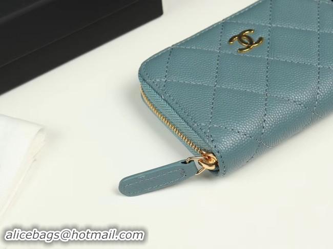 Sophisticated Chanel classic card holder Grained Calfskin & silver-Tone Metal A69271 light Blue