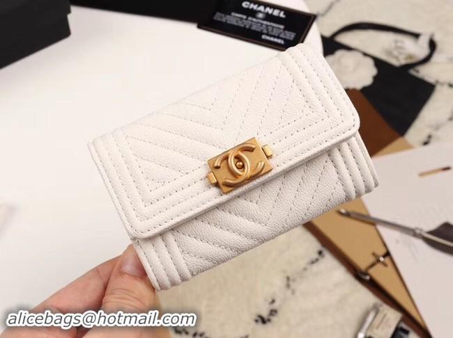 Luxury Chanel Calfskin Leather Card packet & Gold-Tone Metal A80603 white