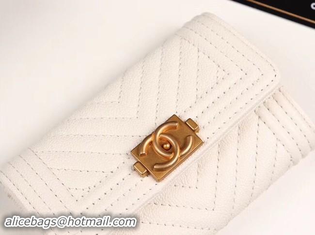 Luxury Chanel Calfskin Leather Card packet & Gold-Tone Metal A80603 white