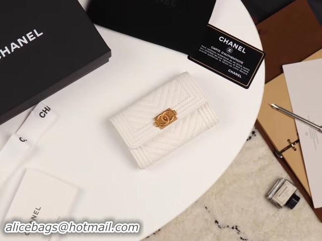 Luxury Chanel Calfskin Leather Card packet & Gold-Tone Metal A80603 white