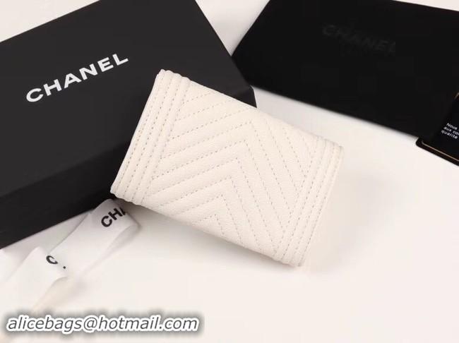 Luxury Chanel Calfskin Leather Card packet & Gold-Tone Metal A80603 white