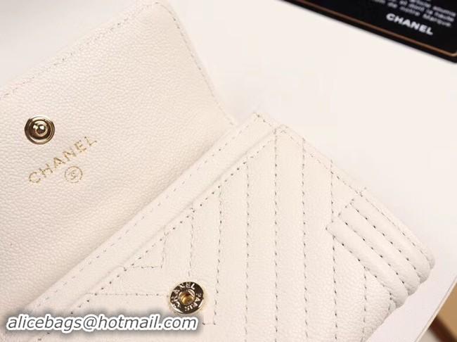 Luxury Chanel Calfskin Leather Card packet & Gold-Tone Metal A80603 white