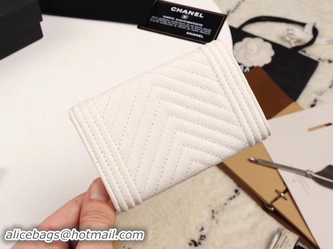 Luxury Chanel Calfskin Leather Card packet & Gold-Tone Metal A80603 white