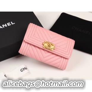 Luxurious Chanel Calfskin Leather Card packet & Gold-Tone Metal A80603 pink