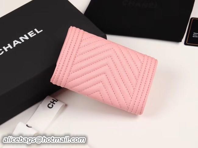 Luxurious Chanel Calfskin Leather Card packet & Gold-Tone Metal A80603 pink