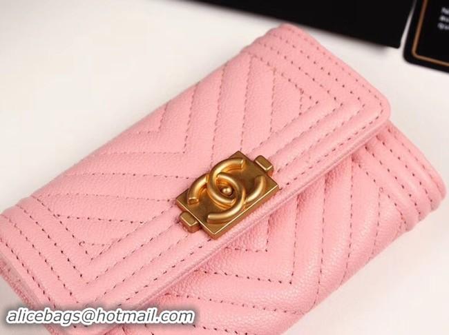 Luxurious Chanel Calfskin Leather Card packet & Gold-Tone Metal A80603 pink