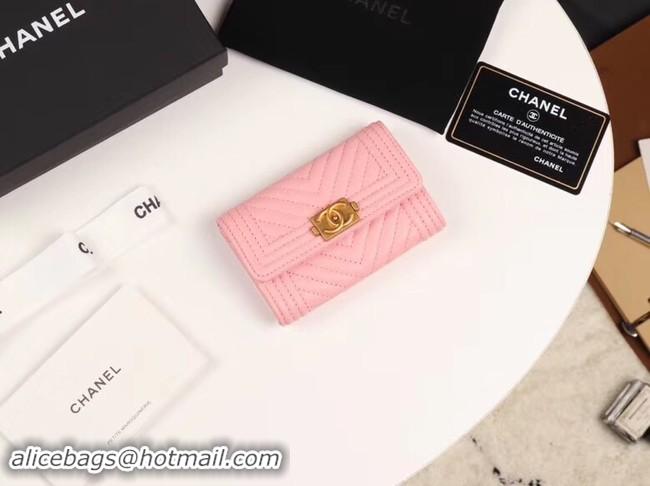 Luxurious Chanel Calfskin Leather Card packet & Gold-Tone Metal A80603 pink