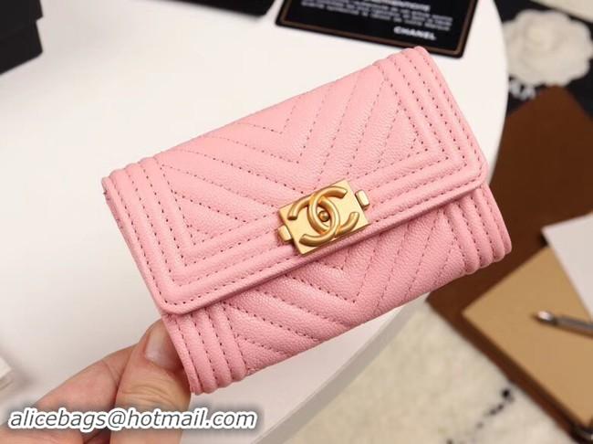 Luxurious Chanel Calfskin Leather Card packet & Gold-Tone Metal A80603 pink