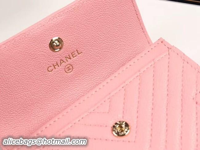 Luxurious Chanel Calfskin Leather Card packet & Gold-Tone Metal A80603 pink