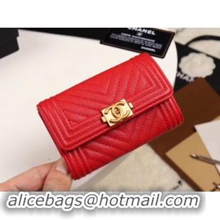 Grade Quality Chanel Calfskin Leather Card packet & Gold-Tone Metal A80603 red