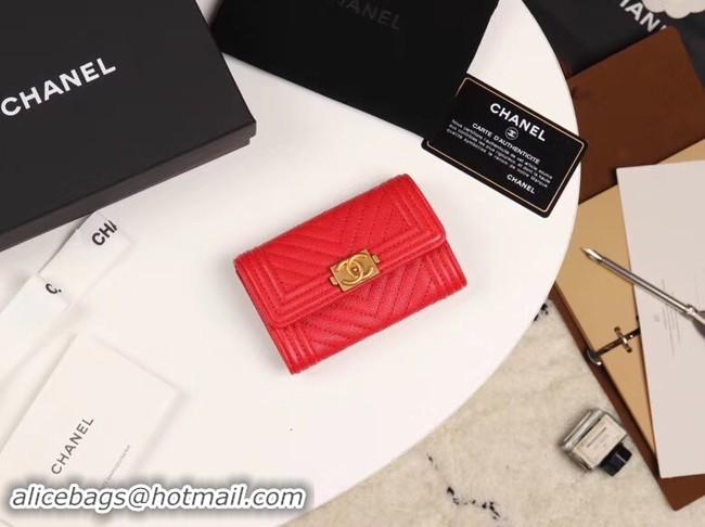 Grade Quality Chanel Calfskin Leather Card packet & Gold-Tone Metal A80603 red