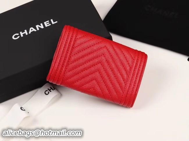 Grade Quality Chanel Calfskin Leather Card packet & Gold-Tone Metal A80603 red