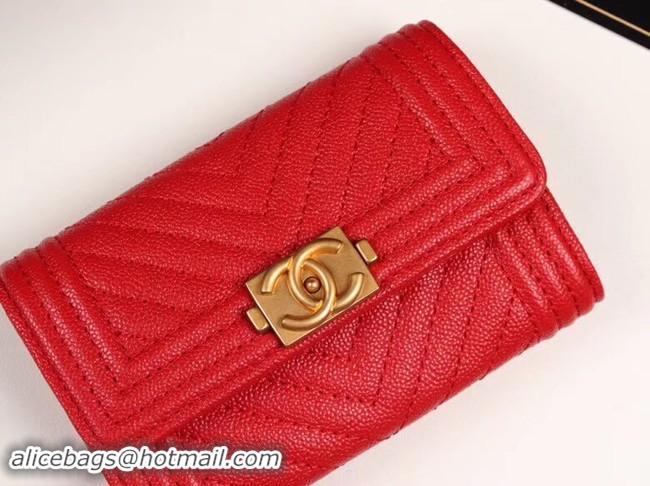 Grade Quality Chanel Calfskin Leather Card packet & Gold-Tone Metal A80603 red