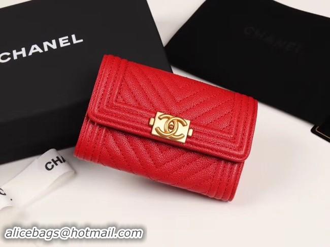 Grade Quality Chanel Calfskin Leather Card packet & Gold-Tone Metal A80603 red