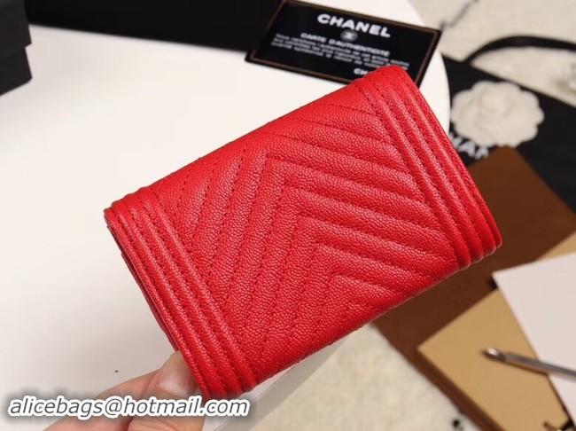 Grade Quality Chanel Calfskin Leather Card packet & Gold-Tone Metal A80603 red