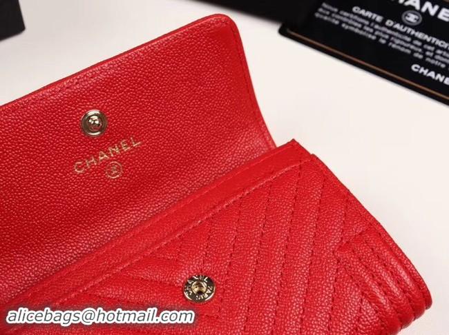 Grade Quality Chanel Calfskin Leather Card packet & Gold-Tone Metal A80603 red