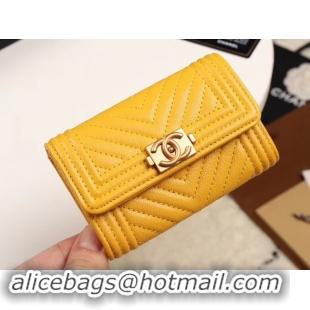 Low Price Chanel Calfskin Leather Card packet & Gold-Tone Metal A80603 yellow