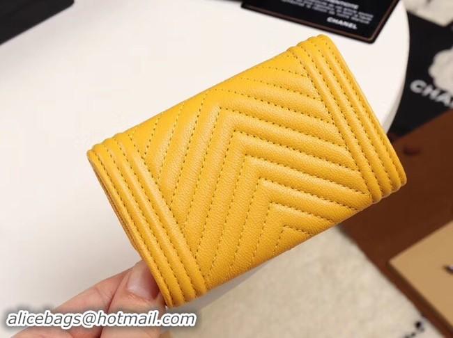 Low Price Chanel Calfskin Leather Card packet & Gold-Tone Metal A80603 yellow