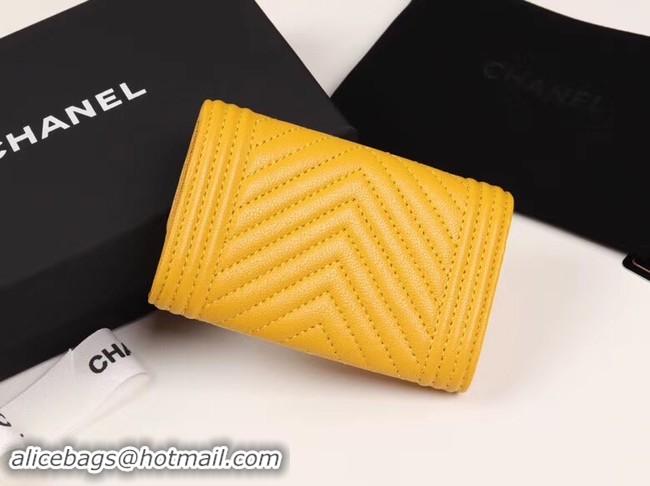 Low Price Chanel Calfskin Leather Card packet & Gold-Tone Metal A80603 yellow