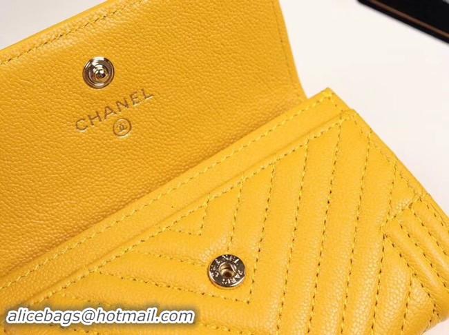 Low Price Chanel Calfskin Leather Card packet & Gold-Tone Metal A80603 yellow