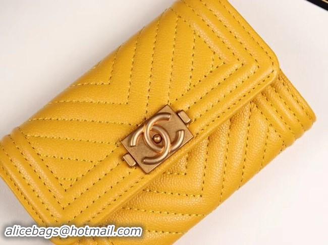 Low Price Chanel Calfskin Leather Card packet & Gold-Tone Metal A80603 yellow